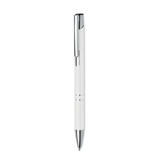 Pix din aluminiu reciclat alb cu design minimalist si clip si varf metalic argintiu