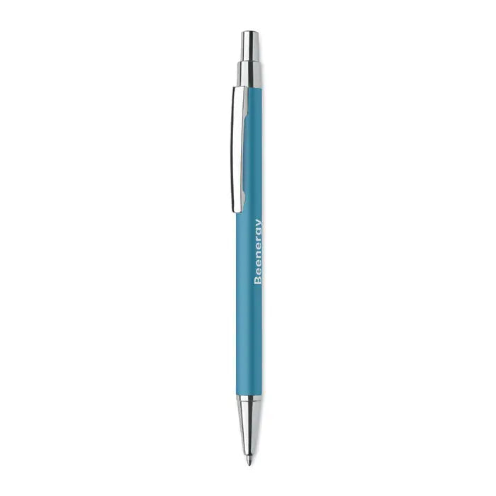Pix din aluminiu reciclat teal cu clip metalic argintiu si beenergy imprimat vertical pe corp