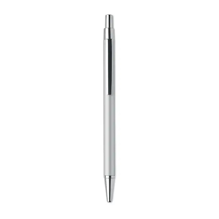 Pix din aluminiu reciclat cu design minimalist, corp metalic argintiu si dunga neagra aproape de varf