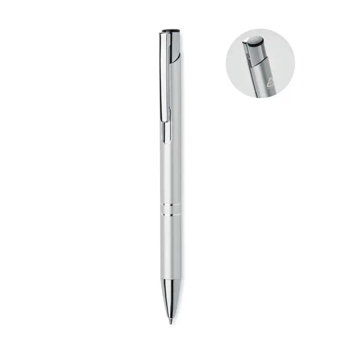 Pix din aluminiu reciclat argintiu cu design minimalist si caneluri subtile orizontale lângă grip
