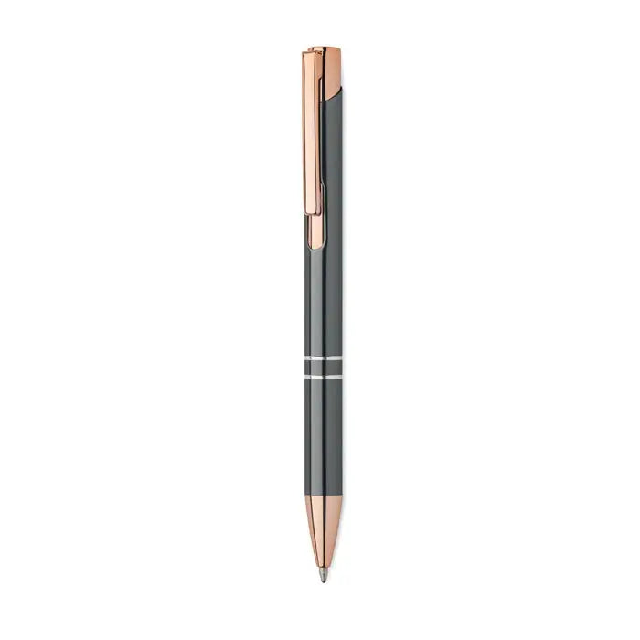 Pix din aluminiu reciclat negru si auriu roz cu caps metalic si doua benzi argintii pentru scris elegant