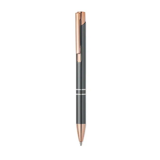 Pix din aluminiu reciclat negru si auriu roz cu caps metalic si doua benzi argintii pentru scris elegant