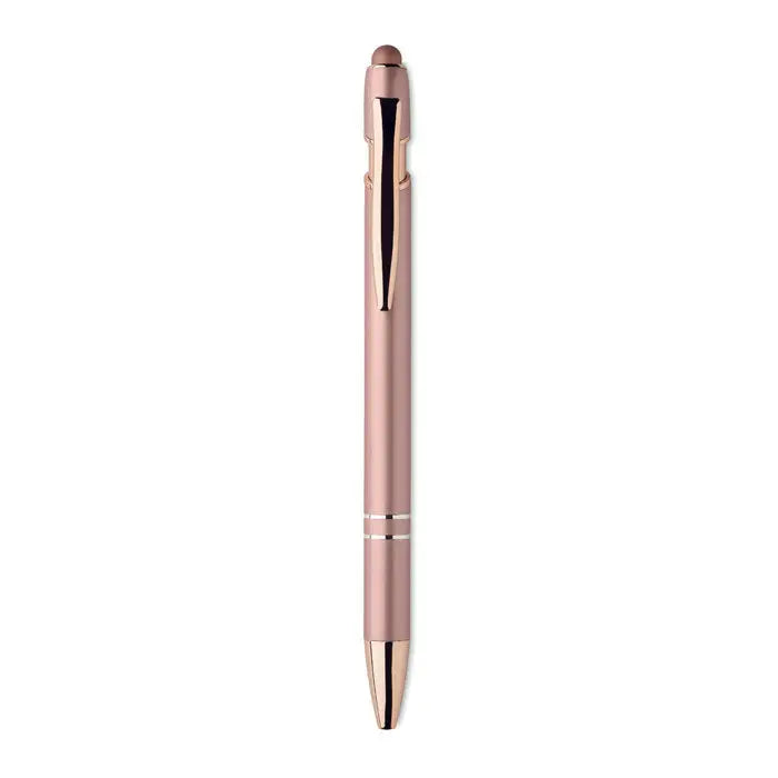 Stylus pen rose gold metallic cu design minimalist si accente orizontale subtile din aluminiu reciclat pix din aluminiu reciclat