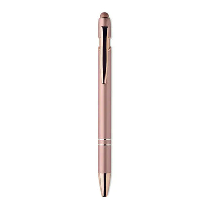 Stylus pen rose gold metallic cu design minimalist si accente orizontale subtile din aluminiu reciclat pix din aluminiu reciclat