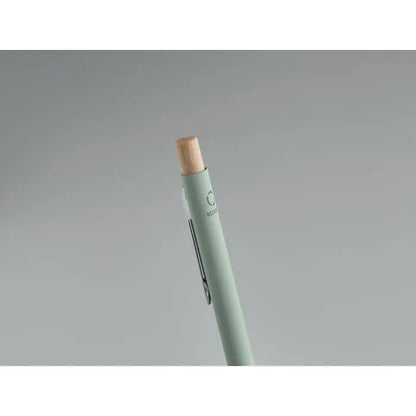 Pix din aluminiu reciclat cu corp mint verde elegant si capac din lemn natural cu clips metalic