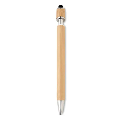 Pix din bambus stylus pen elegant cu varf si capac metalic argintiu si finisaj natural din lemn de bambus
