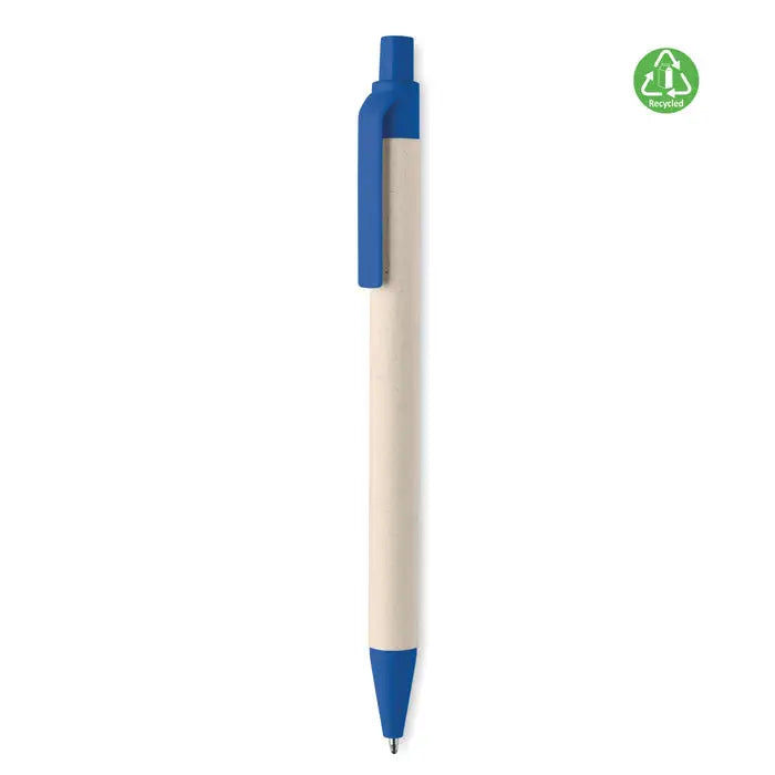 Pix din hartie reciclată din carton de lapte albastru și bej cu design minimalist și corp reciclabil