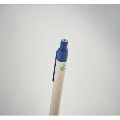 Pix din carton de lapte cu corp bej din material reciclat si capac si clips albastru
