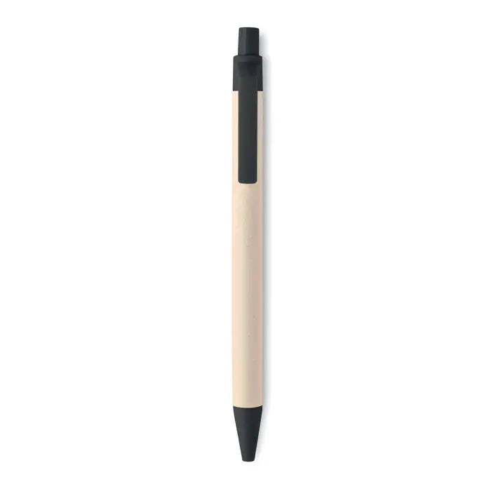 Pix din carton de lapte bej si negru cu design minimalist si cerneala cu bila pentru scris fin