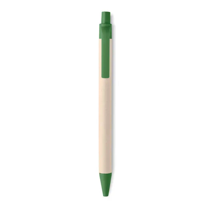 Pix din hartie din carton de lapte cu corp de lemn natural si accente verde vibrante pe capac si clips