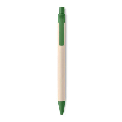 Pix din hartie din carton de lapte cu corp de lemn natural si accente verde vibrante pe capac si clips