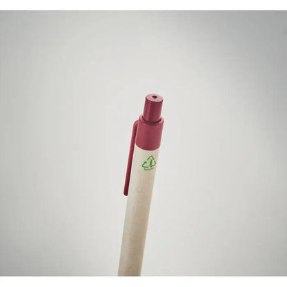 Pix din hartie din carton de lapte cu corp alb si rosu si simbol verde de reciclare pe grip texturat