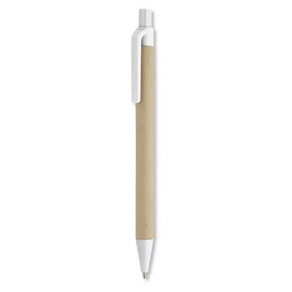 Pix din hartie si porumb pla cu corp natural kraft si accente albe, stilou cu bila minimalist si elegant