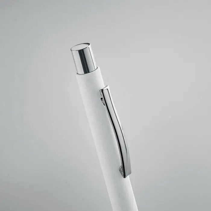 Pix din hartie reciclata alb cu clip si capac metalic elegant pentru scris sustenabil