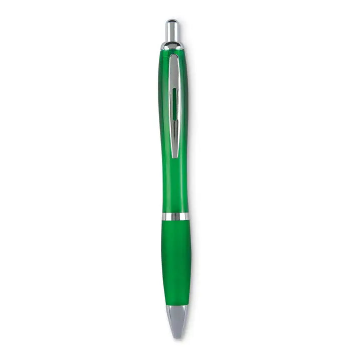 Pix riocolor cu cerneala albastra un pix verde cu design modern si accente argintii din metal