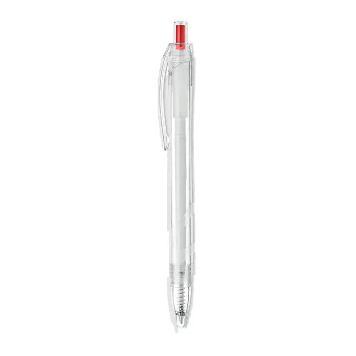 Pix rpet push pix creion cu bilă transparent cu capac roșu și grip transparent din plastic reciclabil
