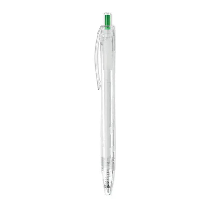 Pix rpet push pix cu corp transparent si capac verde din plastic reciclat pentru birou si scoala