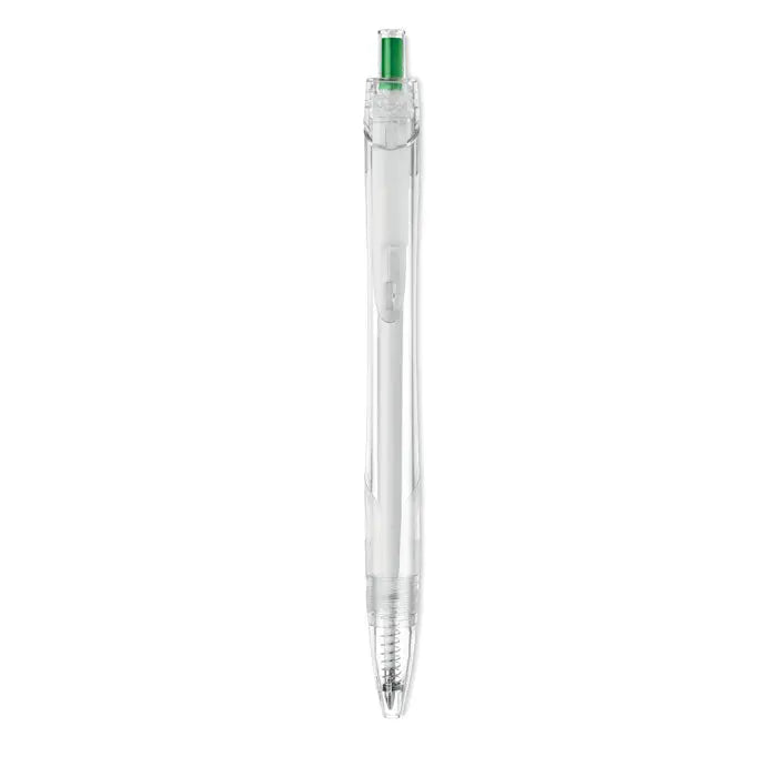 Pix rpet push pix cu pix verde transparent și corp transparent din plastic reciclat