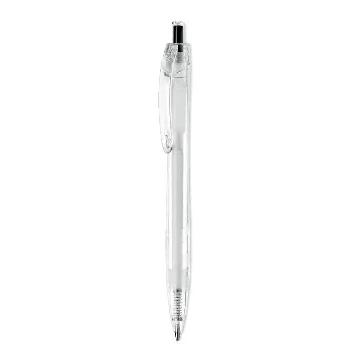 Pix rpet push pix transparent plastic pen with clear barrel and black tip for smooth writing