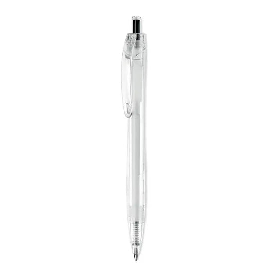 Pix rpet push pix transparent plastic pen with clear barrel and black tip for smooth writing
