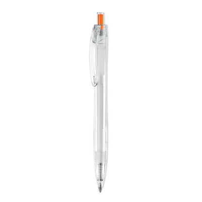 Pix rpet push pix transparent plastic ballpoint pen with an orange clip and matching orange tip