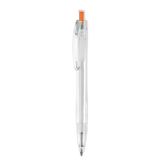 Pix rpet push pix transparent plastic ballpoint pen with an orange clip and matching orange tip