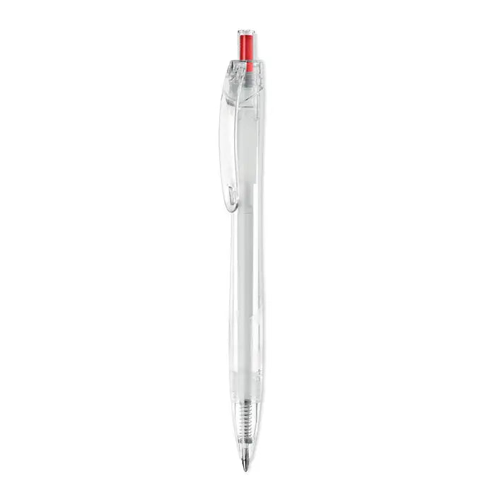 Pix rpet push pix transparent ballpoint pen with red cap silver tip and plastic body