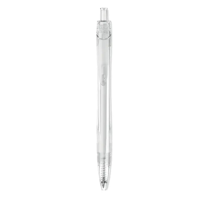 Pix rpet push stilou cu bila din plastic transparent cu corp clar si varf metalic argintiu