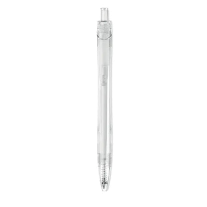 Pix rpet push stilou cu bila din plastic transparent cu corp clar si varf metalic argintiu