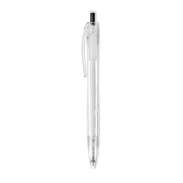 Pix rpet push pix cu corp din plastic transparent, clip argintiu si varf negru, instrument de scris eficient
