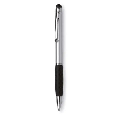 Pix stylus cu acțiune de răsucire din abs, finisaj metalic argintiu și negru cu prindere moale texturată
