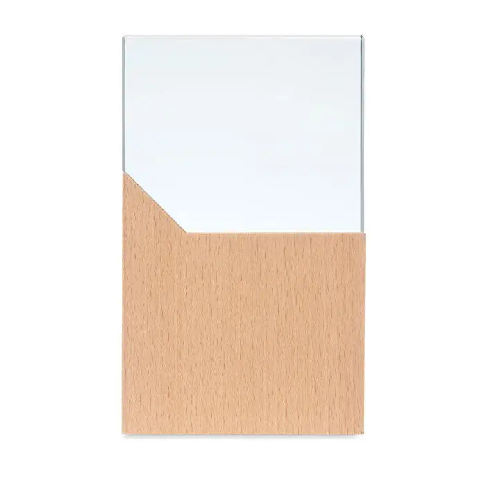 Placa cu premiu minimalistă dreptunghiulară cu oglindă compactă cu sticlă clară și bază din lemn deschis