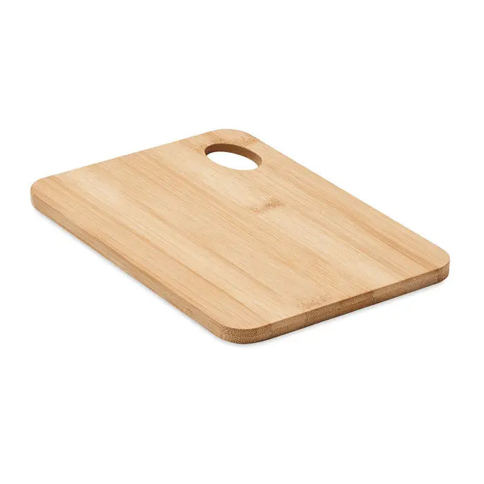 Placa de taiere din bambus dreptunghiulara cu textura naturala si maner oval decupat pentru bucatarie