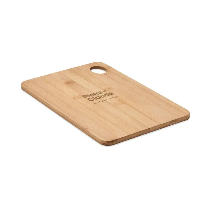 Placa mare de taiat din bambus light brown cu maner circular si logo gravat pierre & claude kitchen tools