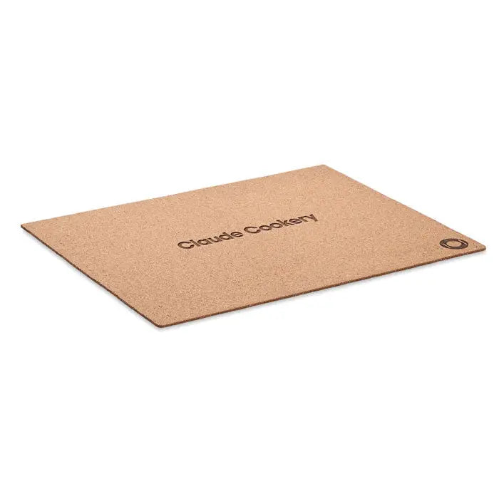 Placemat din pluta rectangular maro deschis din plută cu logo și numele brandului claude cookery embossate
