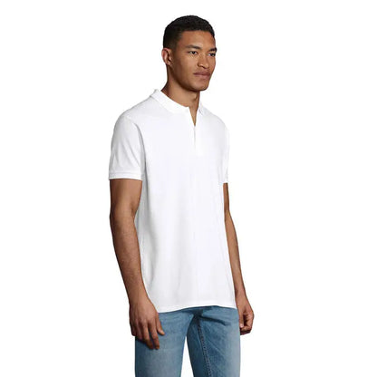 Tricou polo alb bărbați planet men 170g cu mânecă scurtă, guler clasic și fenta cu nasturi