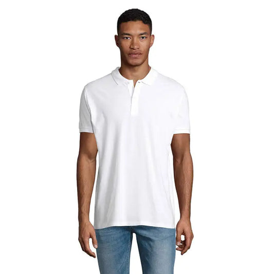 Tricou polo alb planet men cu mâneci scurte guler clasic și nasturi din bumbac 170g