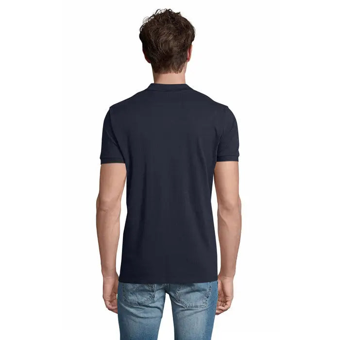 Navy blue short-sleeved polo shirt planet men polo 170g with classic collar and ribbed cuffs in cotton blend