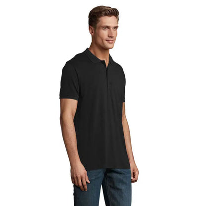 Tricou polo negru cu mâneci scurte planet men polo 170g cu guler clasic și nasturi din bumbac