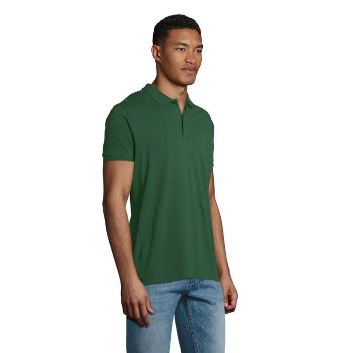 Tricou polo planet men verde închis cu mâneci scurte și guler clasic din material de 170g