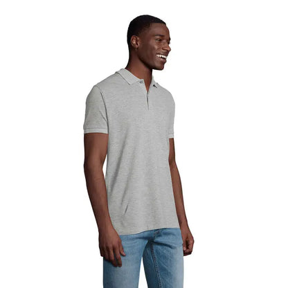 Tricou polo planet men gri deschis din bumbac 170g cu guler clasic si maneci scurte
