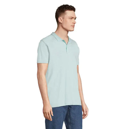 Tricou polo planet men albastru deschis cu mâneci scurte, guler clasic și nasturi din bumbac 170g