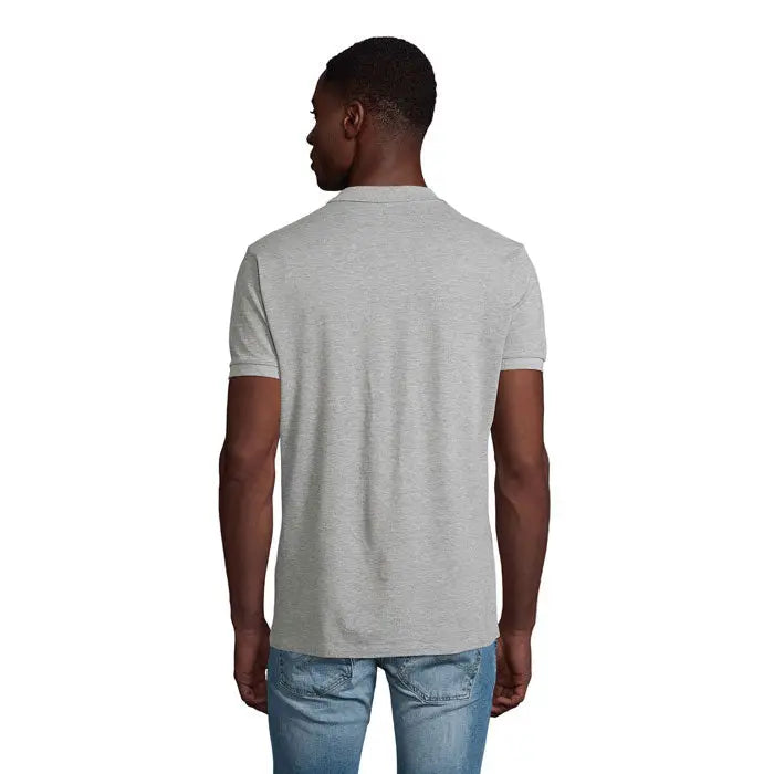 Tricou polo planet men heather gri cu maneci scurte, guler clasic si mansete striate din material 170g