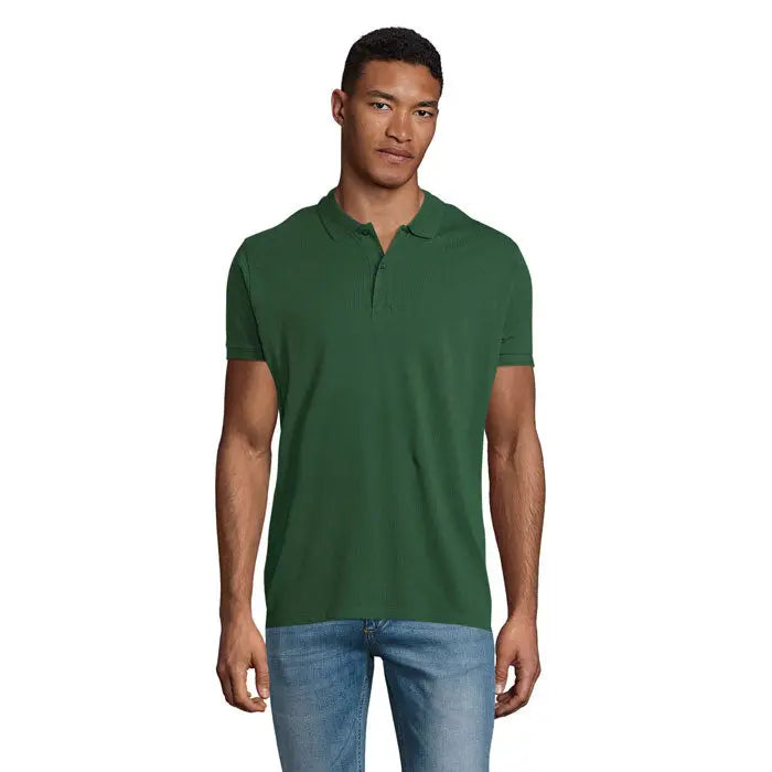 Tricou polo planet men 170g verde închis solid cu mâneci scurte și guler clasic din material confortabil