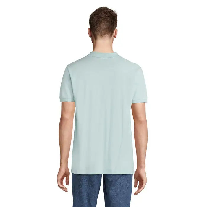 Tricou polo planet men 170g albastru deschis cu maneci scurte, guler clasic si cusaturi fine