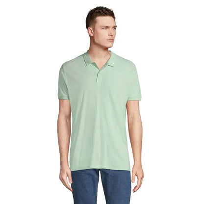 Tricou polo planet men 170g verde deschis cu mâneci scurte, guler clasic și nasturi