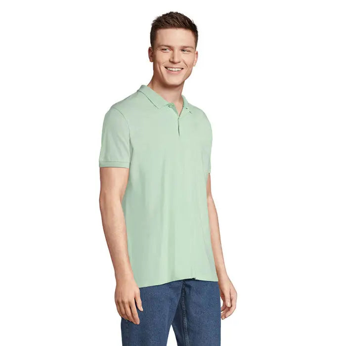 Tricou polo planet men 170g verde deschis cu mânecă scurtă și guler clasic din material ușor