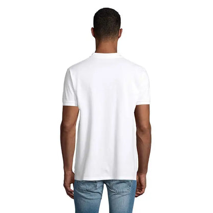 Tricou polo planet men alb cu mâneci scurte, guler clasic și manșete zimțate din bumbac 170g