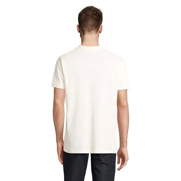 Tricou bărbați planet men polo crem din bumbac 170g cu mâneci scurte și guler simplu rotund