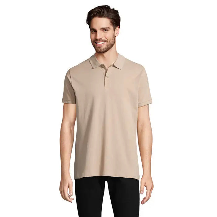 Beige tricou polo cu maneci scurte planet men 170g cu guler clasic si nasturi pe platca